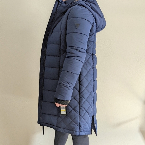 Guess Navy Puffer Parka Jacket - Picture 2 of 7